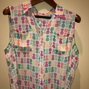 Talbots Multi-Color Pineapple Sleeveless Blouse